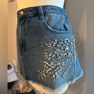FREE PEOPLE rhinestone mini denim skirt